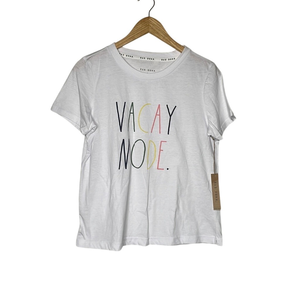 NWT Rae Dunn "Vacay Mode" Short Sleeve Shirt sz Small‎ White